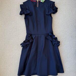 Ted Baker Navy Ruffle Fit & Flare Dress Size 0 Cocktail Party